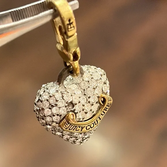 Juicy Couture Charm Logo Signature Crystals Gold Tone Puffed Pave Heart Vintage